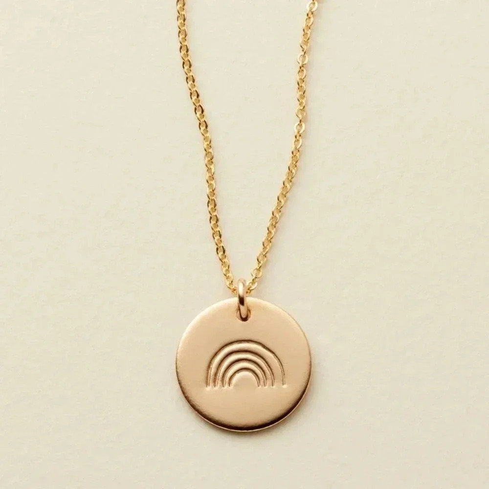 Rainbow Gold Charm Round Disc Pendant Necklace